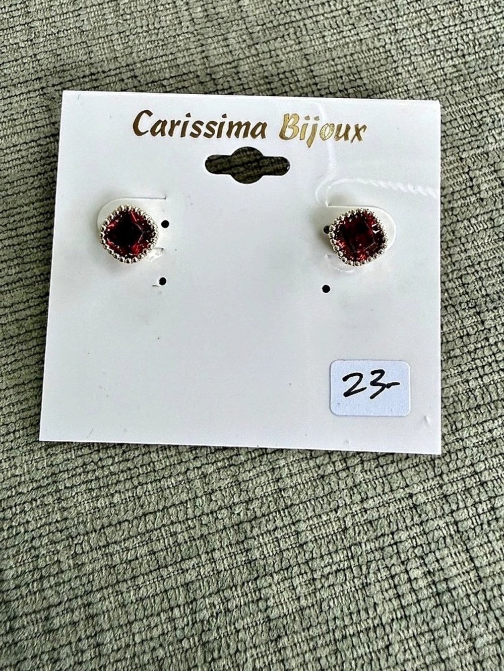 Carissima Bijoux GarnetRhinestone Stud Earrings NWT